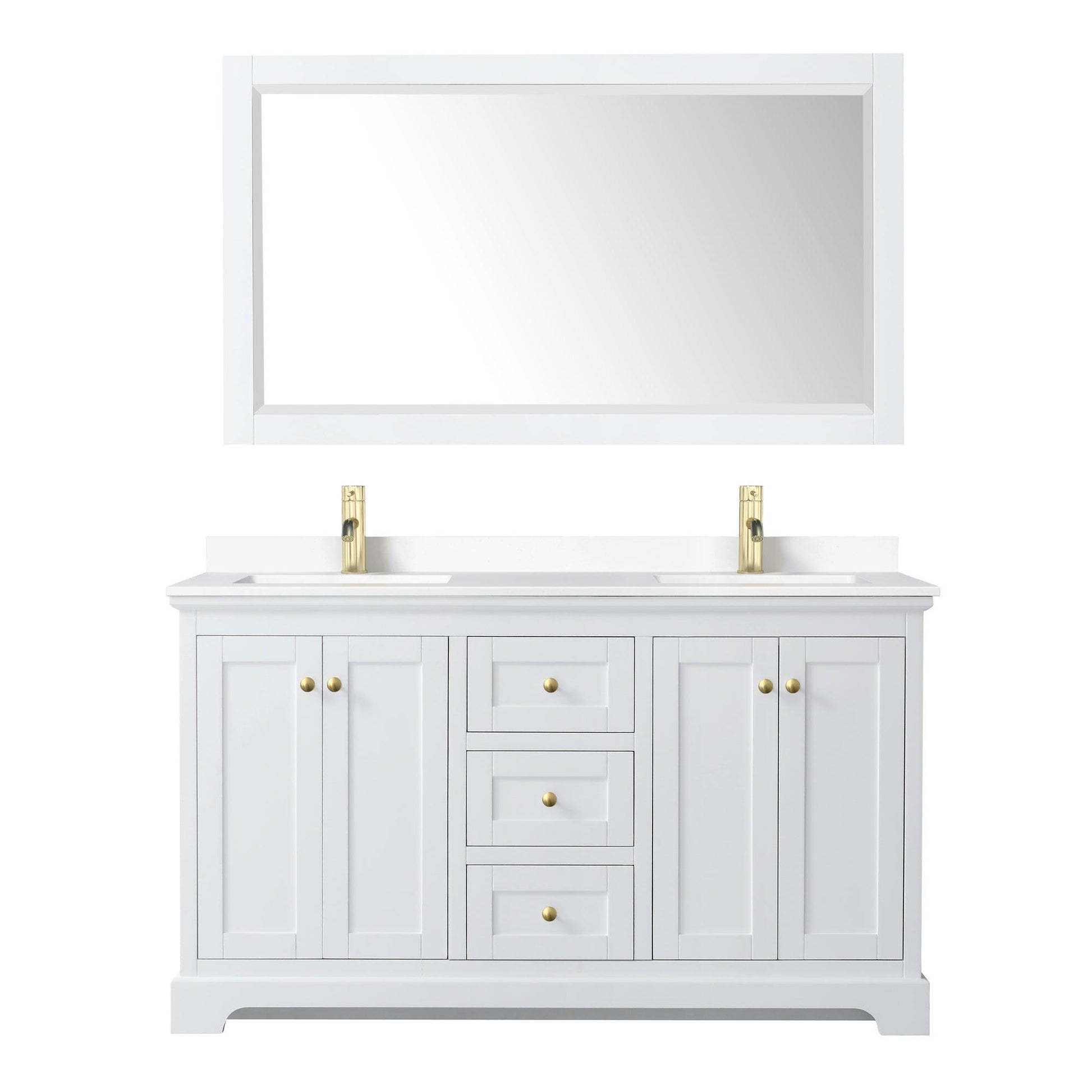 
  
  Wyndham Collection Avery Double Bathroom Vanity in White, White Cultured Marble Countertop, Undermount Square Sinks, Optional Mirror, Brushed Gold Trim
  
