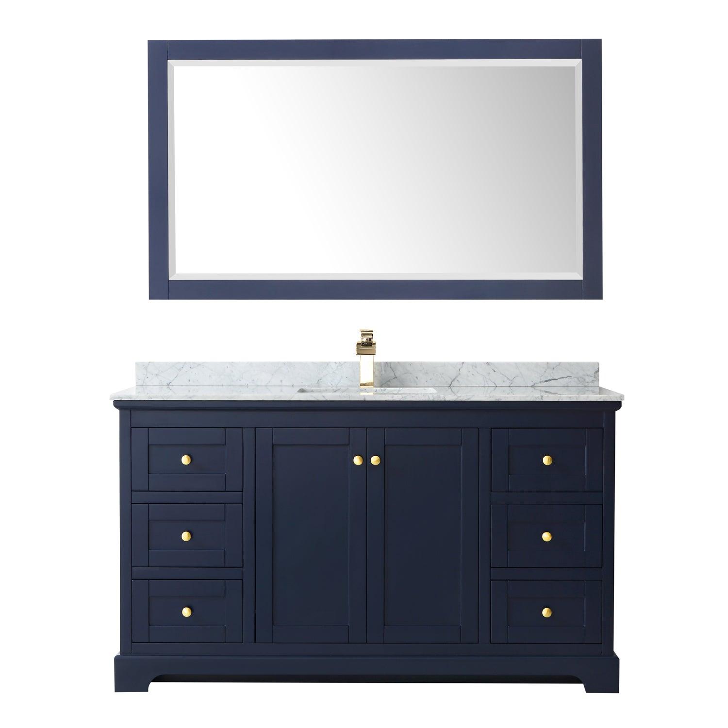 Wyndham Collection Avery Single Bathroom Vanity with White Carrara Marble Countertop, Undermount Square Sink, Optional Mirror - Sea & Stone Bath