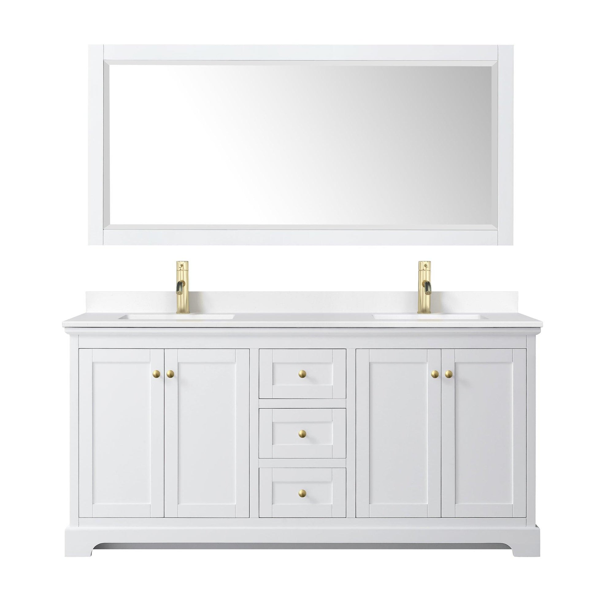 
  
  Wyndham Collection Avery Double Bathroom Vanity in White, White Cultured Marble Countertop, Undermount Square Sinks, Optional Mirror, Brushed Gold Trim
  

