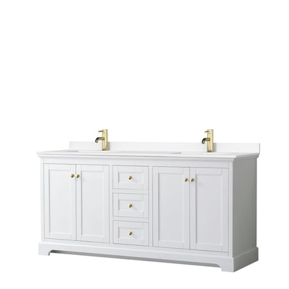 Wyndham Collection Avery Double Bathroom Vanity in White, White Cultured Marble Countertop, Undermount Square Sinks, Optional Mirror, Brushed Gold Trim - Sea & Stone Bath
