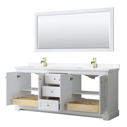Wyndham Collection Avery Double Bathroom Vanity in White, White Cultured Marble Countertop, Undermount Square Sinks, Optional Mirror, Brushed Gold Trim - Sea & Stone Bath