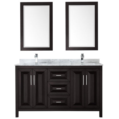Wyndham Collection Daria Double Bathroom Vanity with White Carrara Marble Countertop, Undermount Square Sinks, and Optional Mirror/Medicine Cabinet - Sea & Stone Bath