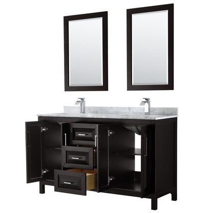 Wyndham Collection Daria Double Bathroom Vanity with White Carrara Marble Countertop, Undermount Square Sinks, and Optional Mirror/Medicine Cabinet - Sea & Stone Bath