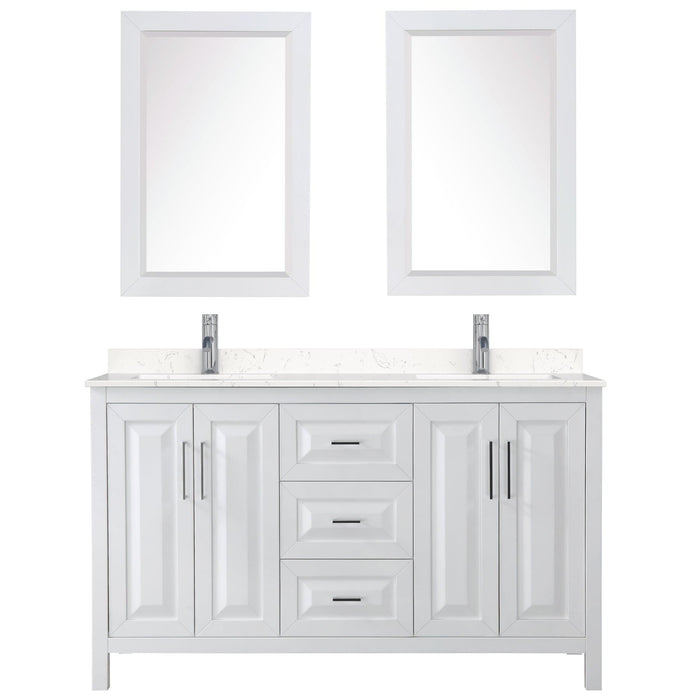 Wyndham Collection Daria Double Bathroom Vanity with Light-Vein Carrara Cultured Marble Countertop, Undermount Square Sinks, and Optional Mirror/Medicine Cabinet - Sea & Stone Bath