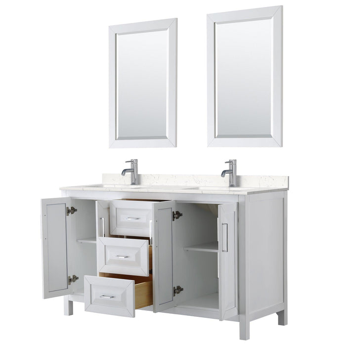 Wyndham Collection Daria Double Bathroom Vanity with Light-Vein Carrara Cultured Marble Countertop, Undermount Square Sinks, and Optional Mirror/Medicine Cabinet - Sea & Stone Bath