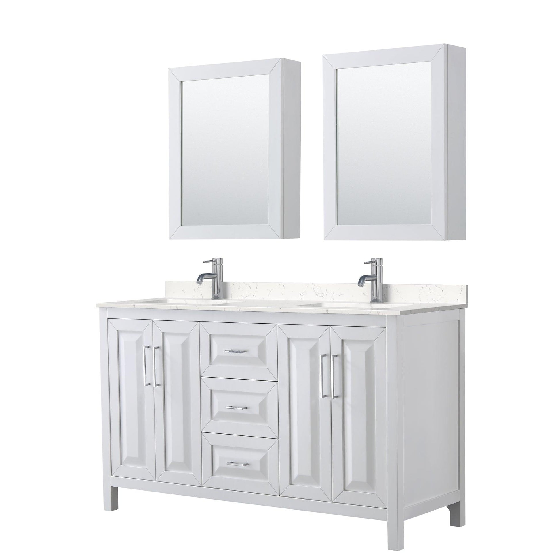 
  
  Wyndham Collection Daria Double Bathroom Vanity with Light-Vein Carrara Cultured Marble Countertop, Undermount Square Sinks, and Optional Mirror/Medicine Cabinet
  

