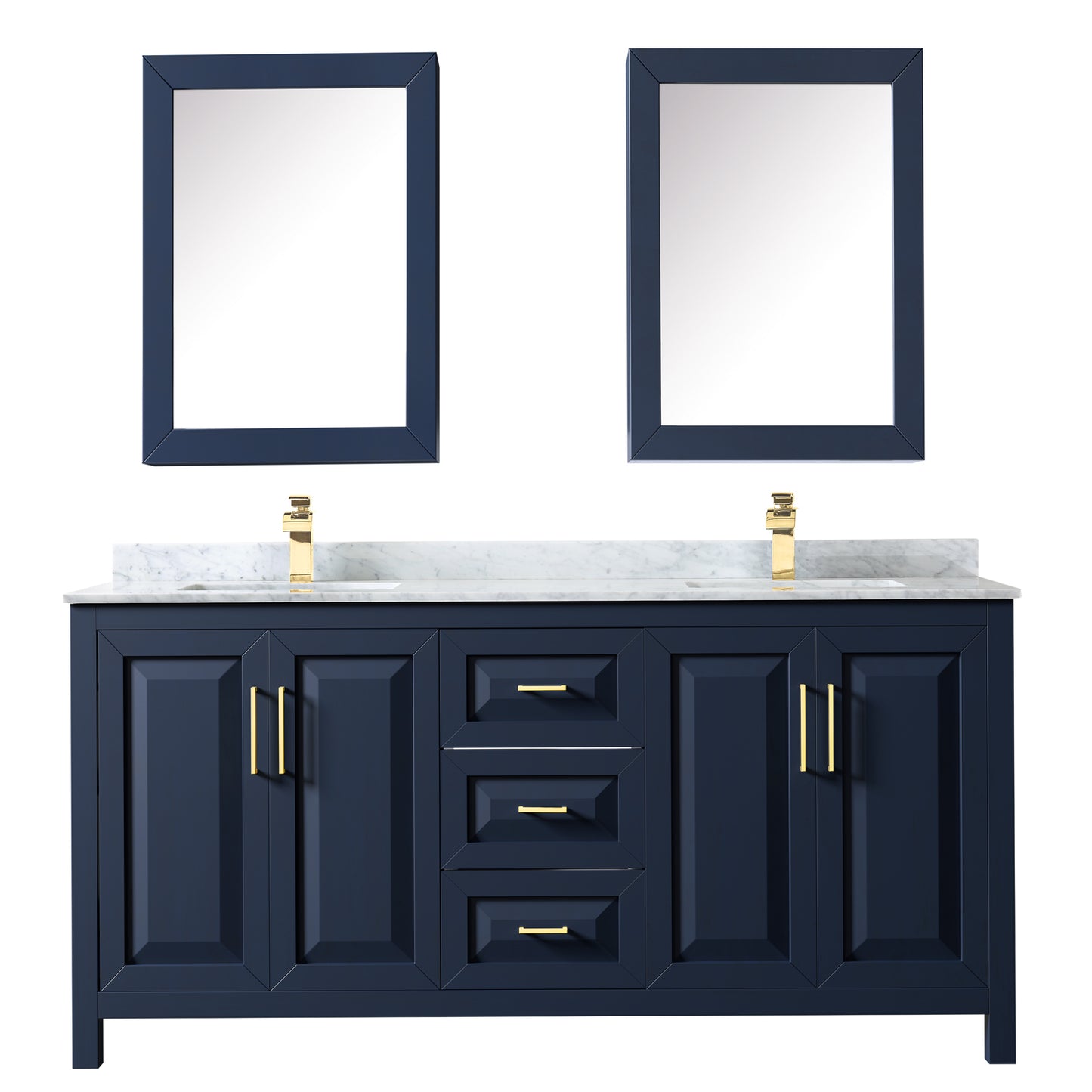 Wyndham Collection Daria Double Bathroom Vanity with White Carrara Marble Countertop, Undermount Square Sinks, and Optional Mirror/Medicine Cabinet