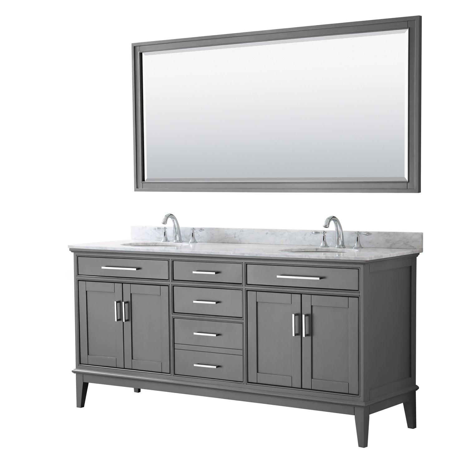
  
  Wyndham Collection Margate Double Bathroom Vanity with White Carrara Marble Countertop, Undermount Oval Sinks, and Optional Mirror
  
