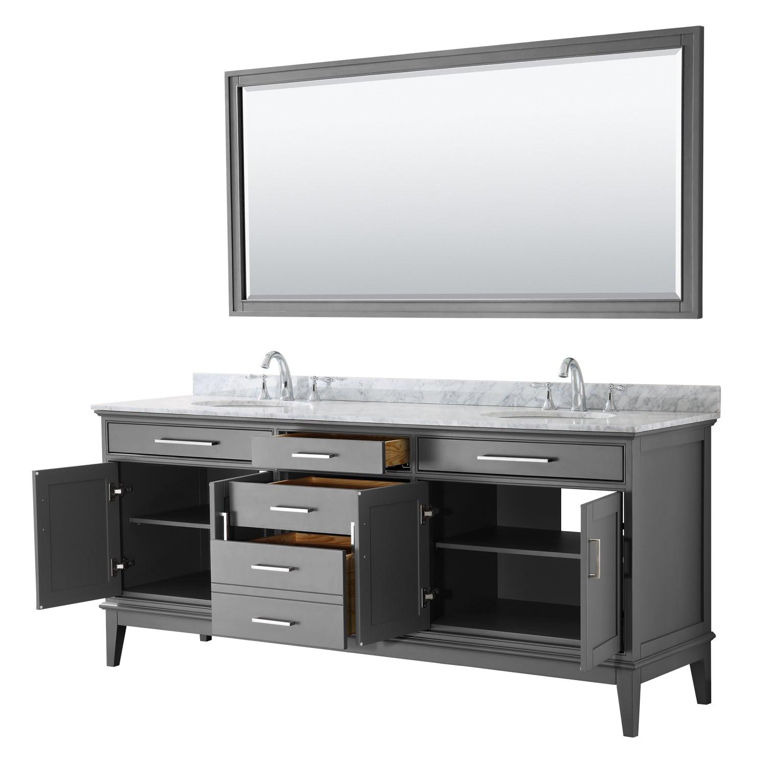 
  
  Wyndham Collection Margate Double Bathroom Vanity with White Carrara Marble Countertop, Undermount Oval Sinks, and Optional Mirror
  
