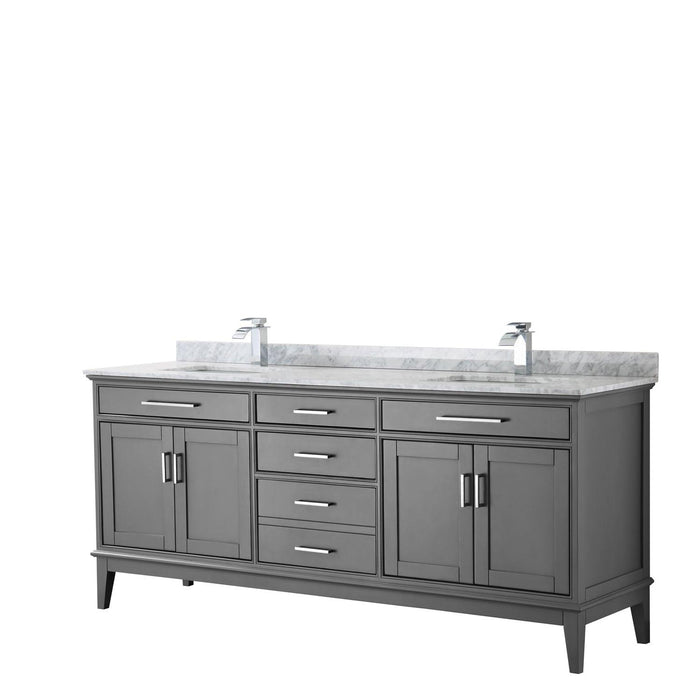 Wyndham Collection Margate Double Bathroom Vanity with White Carrara Marble Countertop, Undermount Square Sinks, and Optional Mirror - Sea & Stone Bath