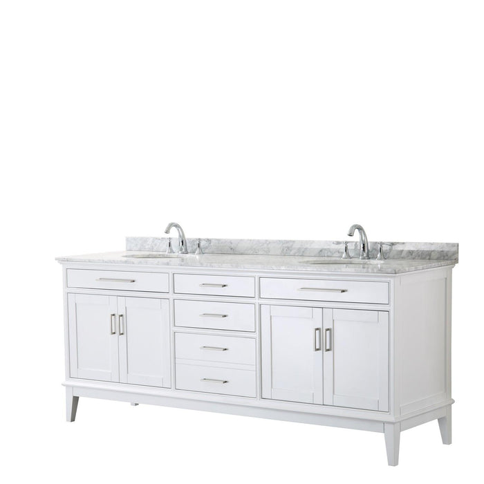 Wyndham Collection Margate Double Bathroom Vanity with White Carrara Marble Countertop, Undermount Oval Sinks, and Optional Mirror - Sea & Stone Bath