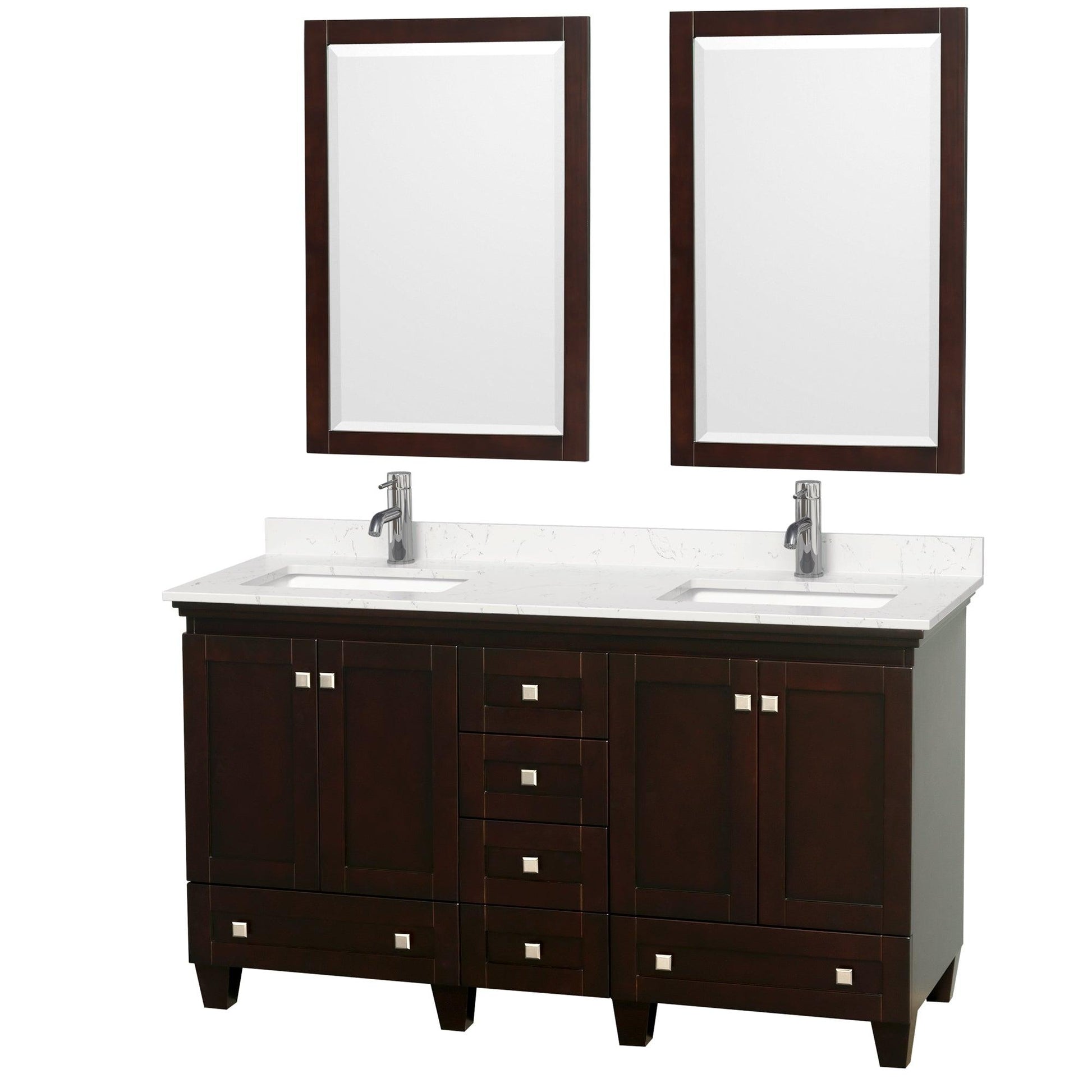 Wyndham Collection Acclaim Double Bathroom Vanity with Light-Vein Carrara Cultured Marble Countertop, Undermount Square Sinks, and Optional 24" Mirrors - Sea & Stone Bath