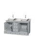 Wyndham Collection Acclaim Double Bathroom Vanity in Oyster Gray, White Carrara Marble Countertop, Pyra White Porcelain Sinks, and Optional Mirrors - Sea & Stone Bath