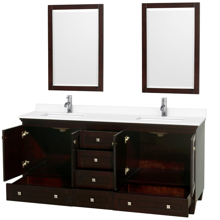 Wyndham Collection Acclaim Double Bathroom Vanity with White Cultured Marble Countertop, Undermount Square Sinks, and Optional 24" Mirrors - Sea & Stone Bath