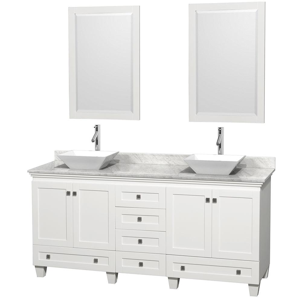 
  
  Wyndham Collection Acclaim Double Bathroom Vanity with White Carrara Marble Countertop, Pyra White Sinks, and Optional 24" Mirrors
  
