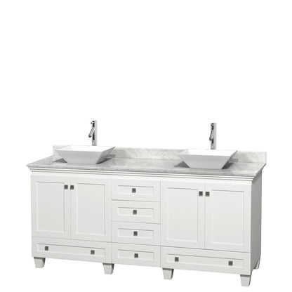 Wyndham Collection Acclaim Double Bathroom Vanity with White Carrara Marble Countertop, Pyra White Sinks, and Optional 24" Mirrors - Sea & Stone Bath
