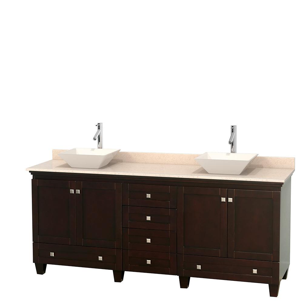 
  
  Wyndham Collection Acclaim 80" Double Bathroom Vanity | Ivory Marble top | Pyra Bone Porcelain Sink | Opt 24" Mirror
  
