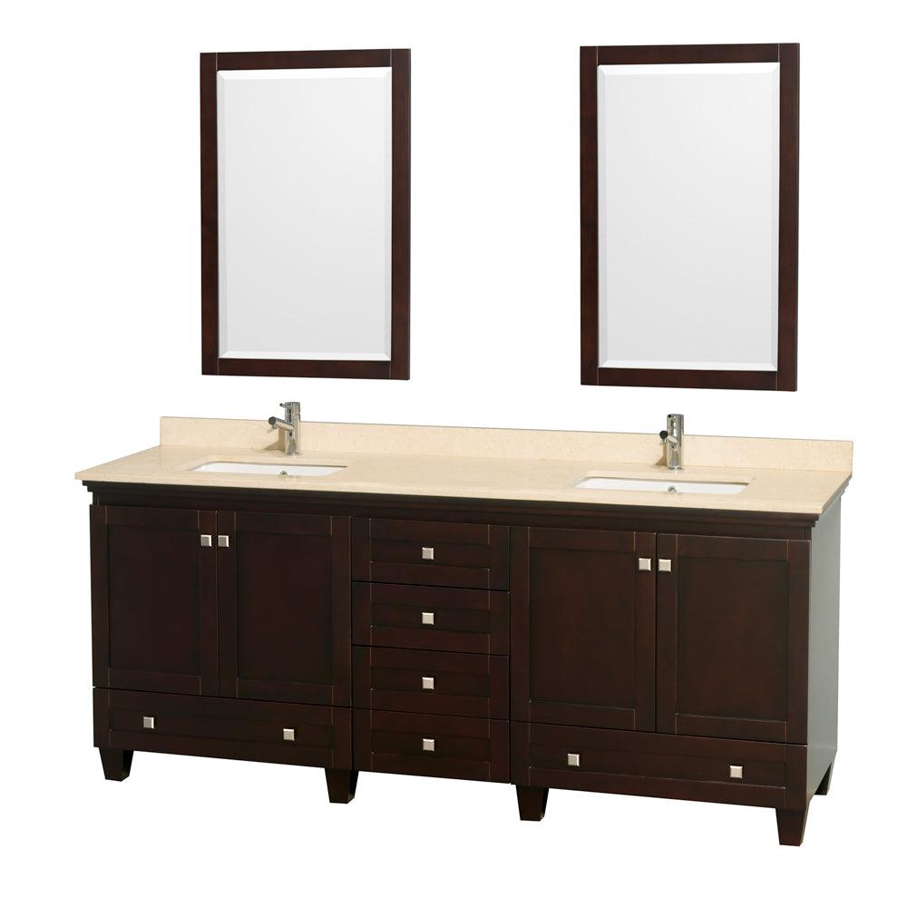 Wyndham Collection Acclaim 80 Inch Double Bathroom Vanity with Ivory Marble Countertop, Undermount Square Sinks, and Optional 24" Mirrors - Sea & Stone Bath