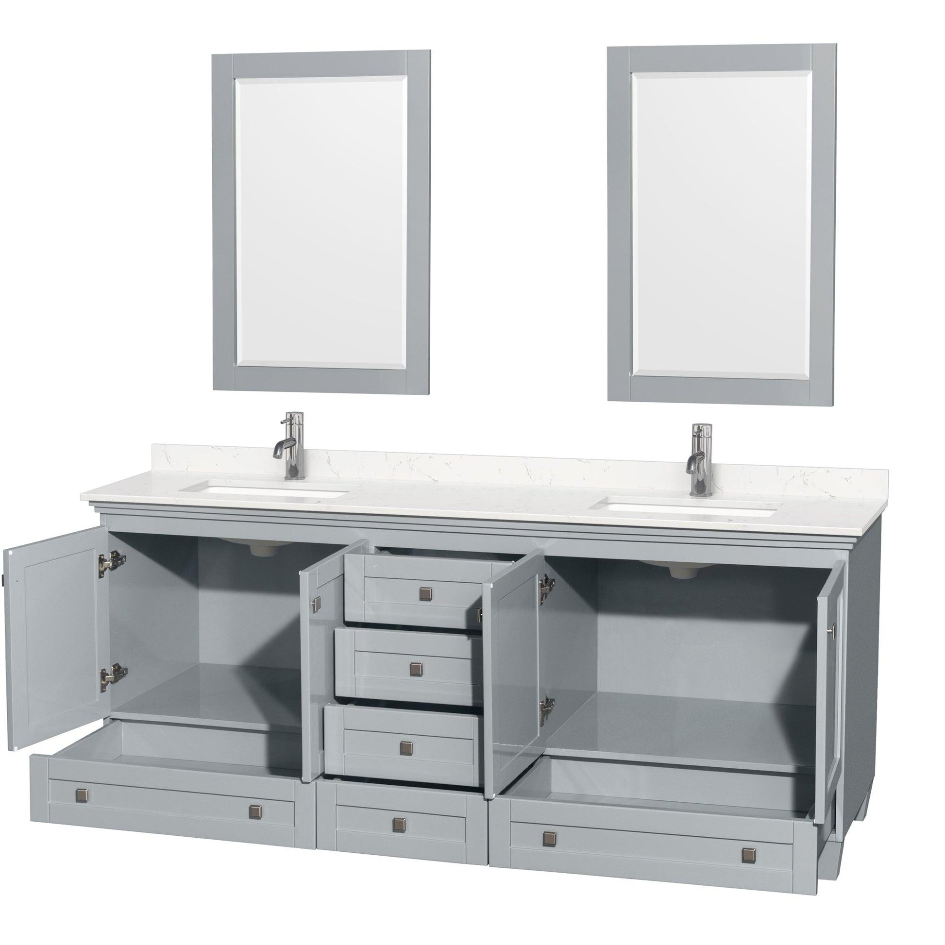 Wyndham Collection Acclaim Double Bathroom Vanity with Light-Vein Carrara Cultured Marble Countertop, Undermount Square Sinks, and Optional 24" Mirrors - Sea & Stone Bath