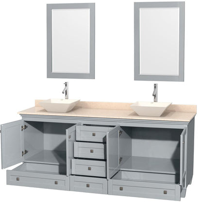 Wyndham Collection Acclaim 80 Inch Double Bathroom Vanity with Ivory Marble Countertop, Pyra Bone Porcelain Sinks, and Optional 24" Mirrors - Sea & Stone Bath