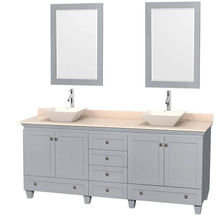 Wyndham Collection Acclaim 80 Inch Double Bathroom Vanity with Ivory Marble Countertop, Pyra Bone Porcelain Sinks, and Optional 24" Mirrors - Sea & Stone Bath