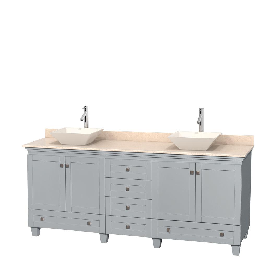 
  
  Wyndham Collection Acclaim 80" Double Bathroom Vanity | Ivory Marble top | Pyra Bone Porcelain Sink | Opt 24" Mirror
  
