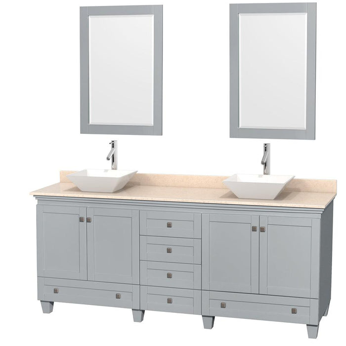 Wyndham Collection Acclaim 80 Inch Double Bathroom Vanity with Ivory Marble Countertop, Pyra White Porcelain Sinks, and Optional 24" Mirrors - Sea & Stone Bath