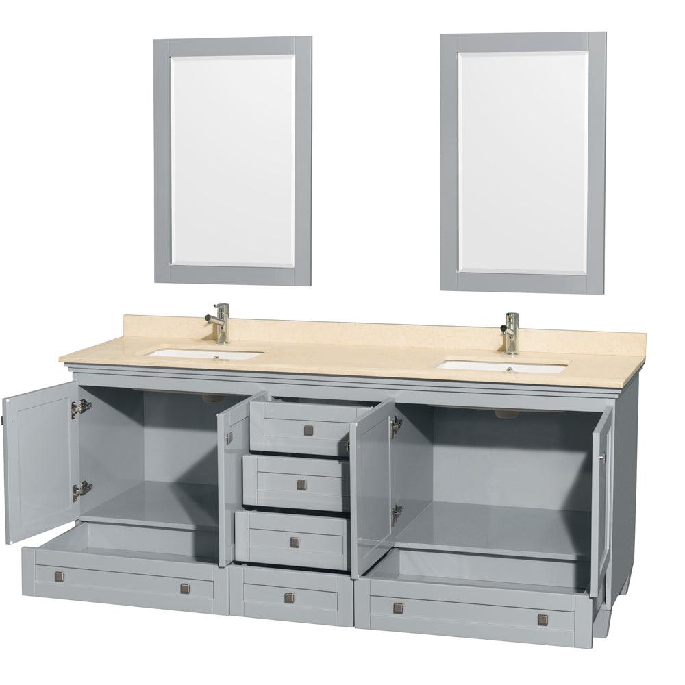 
  
  Wyndham Collection Acclaim 80 Inch Double Bathroom Vanity with Ivory Marble Countertop, Undermount Square Sinks, and Optional 24" Mirrors
  
