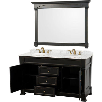 Wyndham Collection Andover Double Bathroom Vanity, White Carrara Marble Countertop, Undermount Oval Sinks and Optional Mirror - Sea & Stone Bath