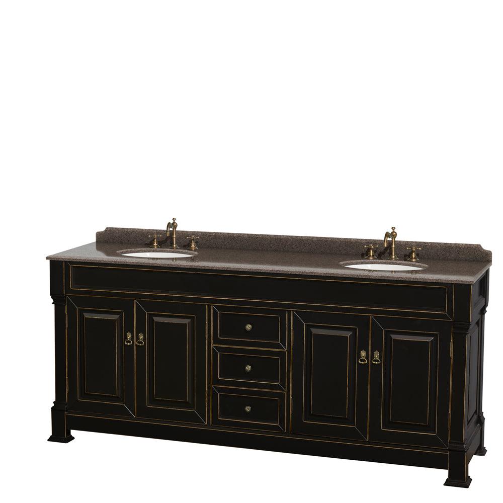 Wyndham Collection Andover Double Bathroom Vanity, Imperial Brown Granite Countertop, Undermount Oval Sinks and Optional Mirror - Sea & Stone Bath